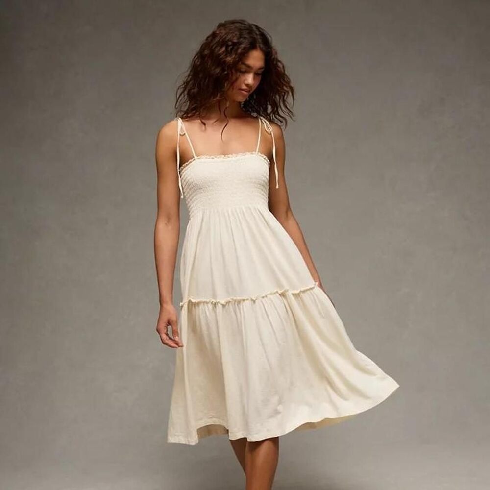 American-eagle Women's Cream and White Dress